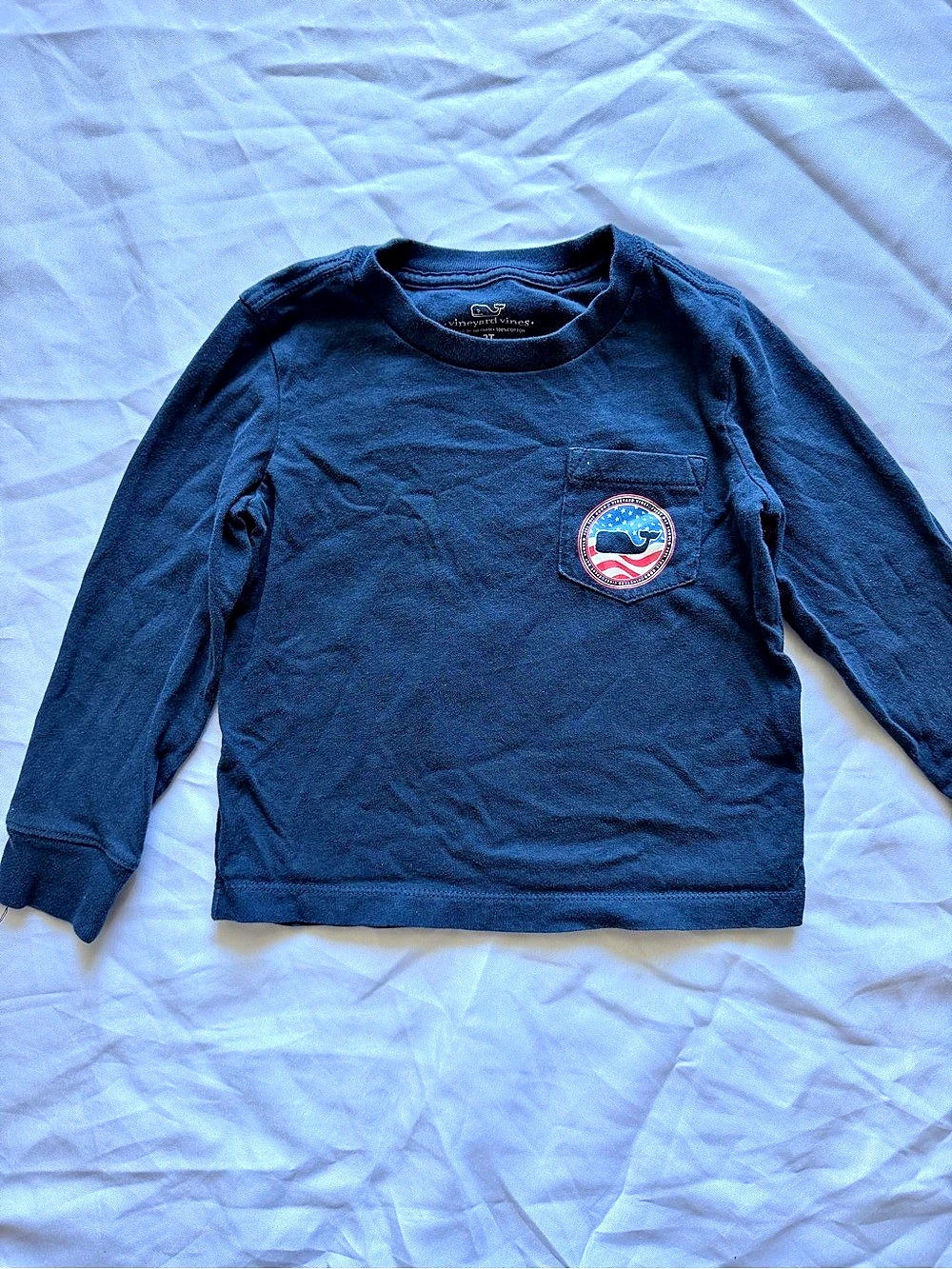 Vineyard Vines Flag Whale Long-Sleeve Pocket Tee Blue